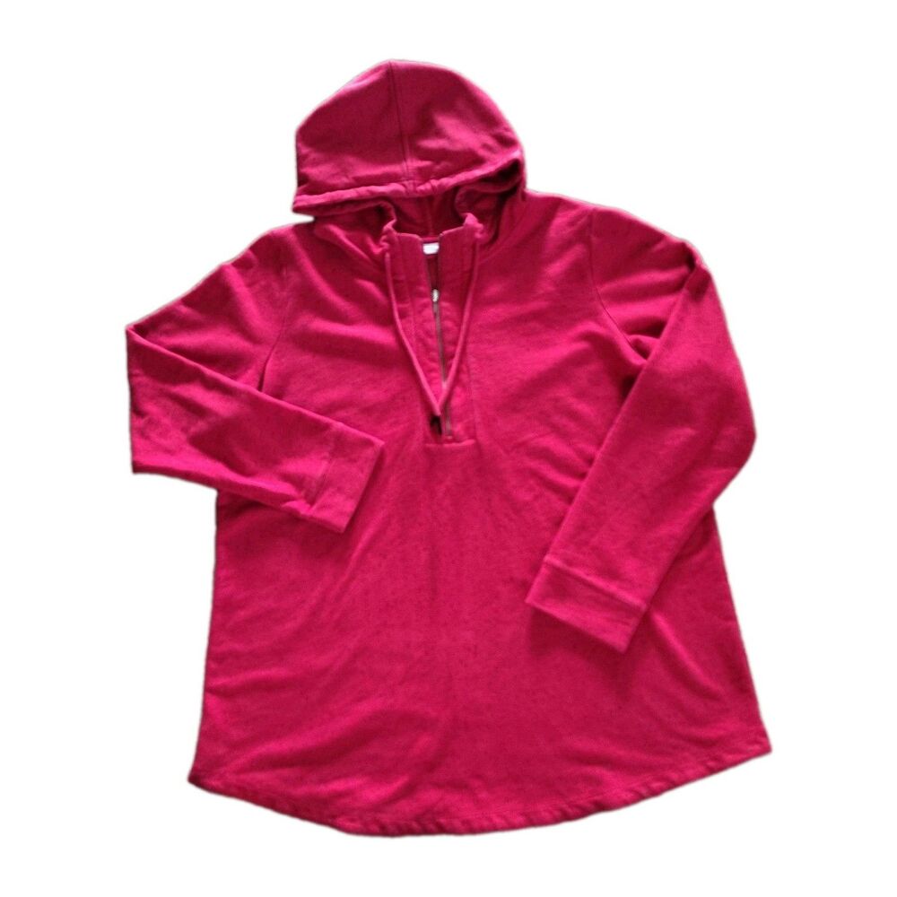 J.Jill Fit Popover Hoodie Sweatshirt Women’s L Red Speckled Jersey Knit Casual